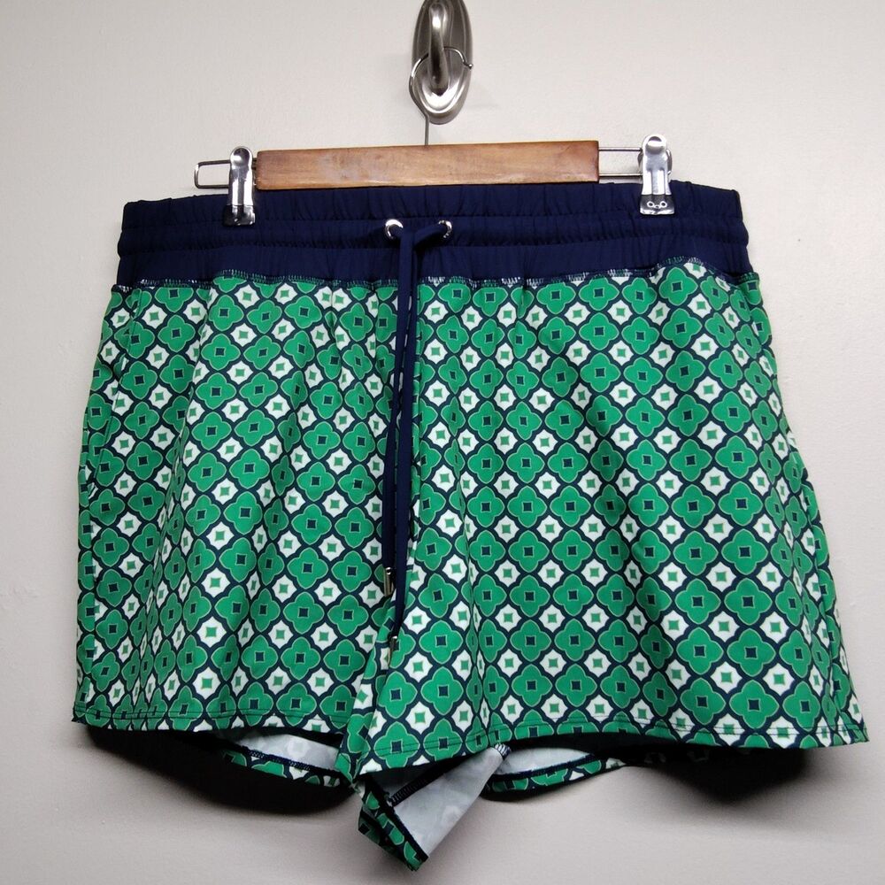 Loft Swim Shorts Women L Green Blue Lined Stretch Summer Beach Vacation Cruise